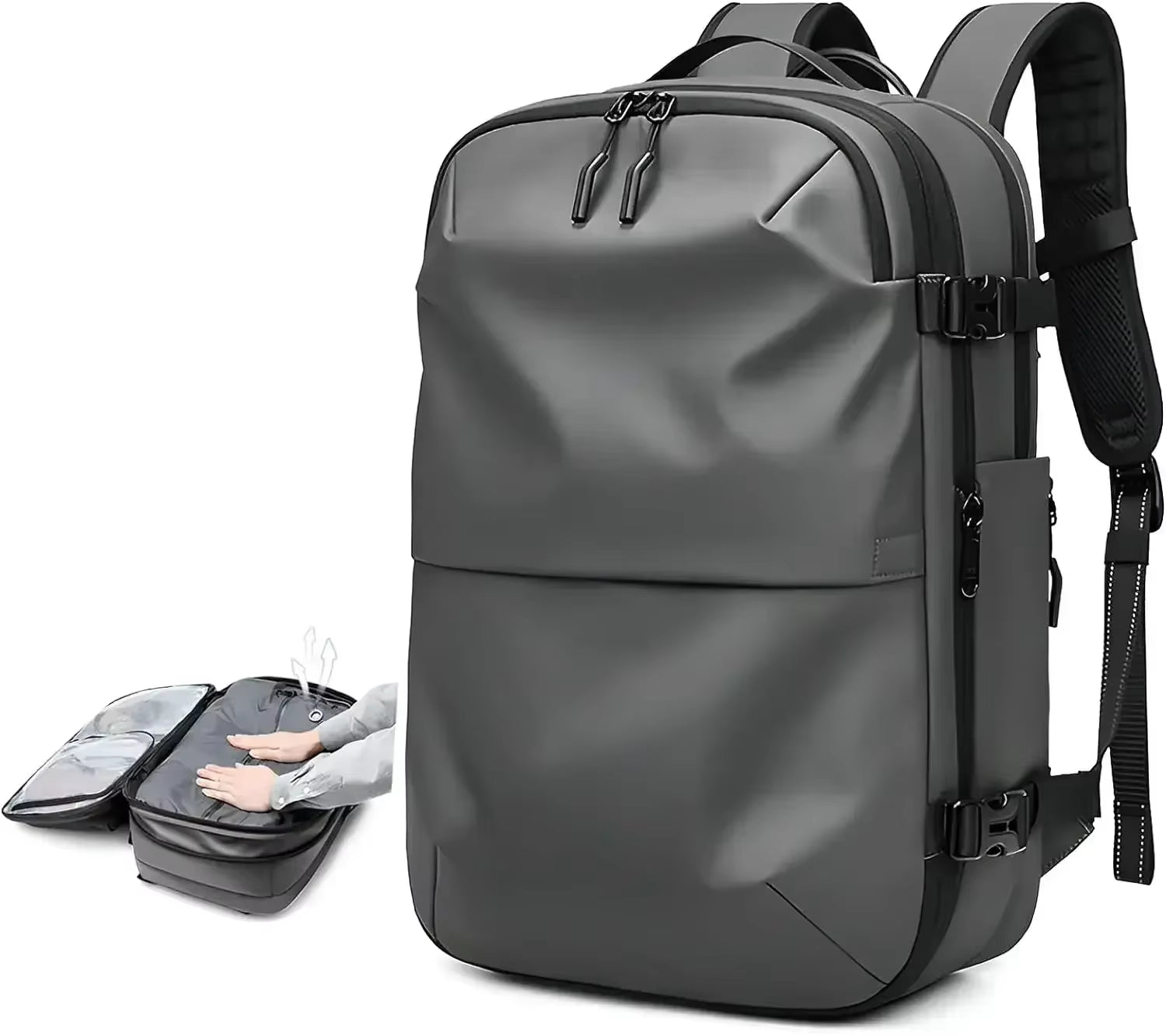 Travel Men Expanded 17.3 Inch Laptop Backpack Vacuum Compression Backpack Carry on Airback Airline Approved Luggage Storage Bag
