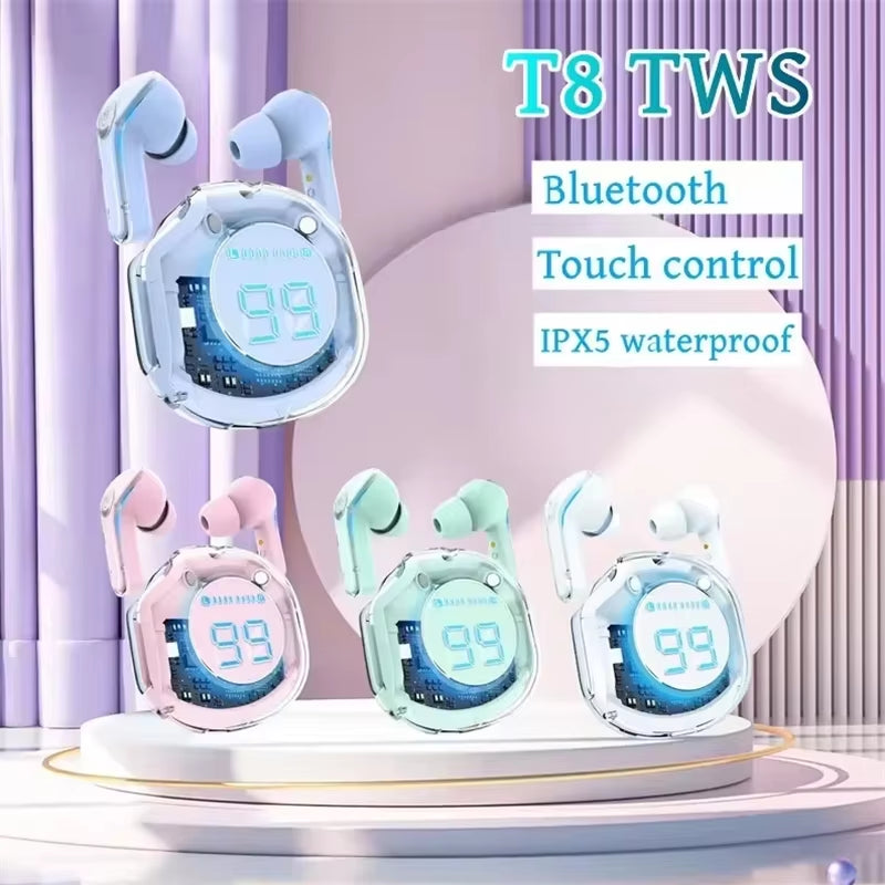 T8 TWS Wireless Bluetooth Headset Wireless Headphones Sport Gaming Headset Noise Reduction Earbuds Bass Touch Control for Phones