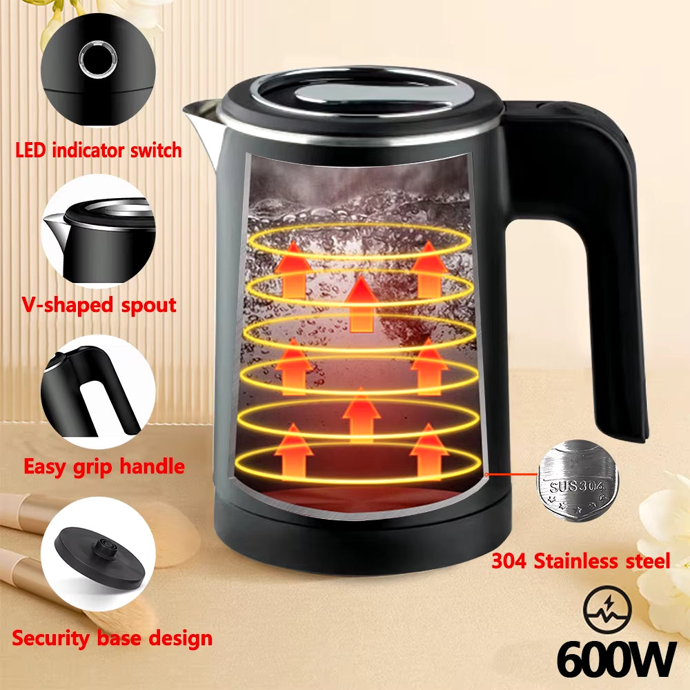Travel Electric Kettle Tea Coffee 0.8L Stainless Steel Portable Water Boiler Pot for Hotel Family Trip Kitchen Smart Kettle Pot