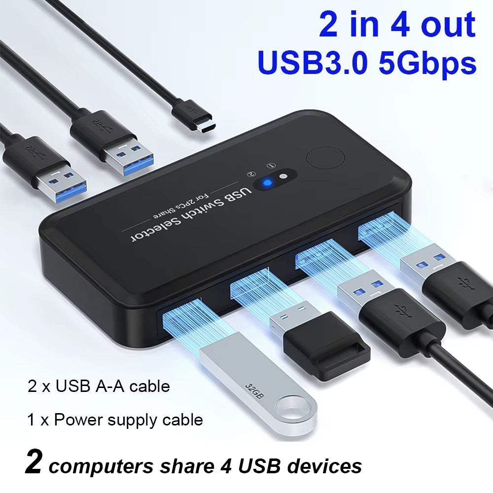 USB 3.0 Switch KVM Switcher Selector KM Hub Docking Station Dock 2 Computer Laptop PC Accessories Share Keyboard for Macbook
