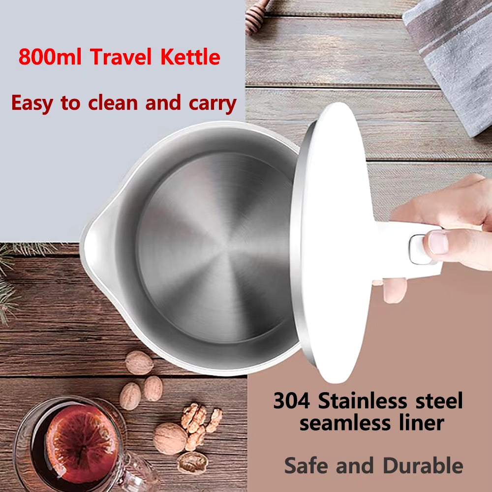 Travel Electric Kettle Tea Coffee 0.8L Stainless Steel Portable Water Boiler Pot for Hotel Family Trip Kitchen Smart Kettle Pot