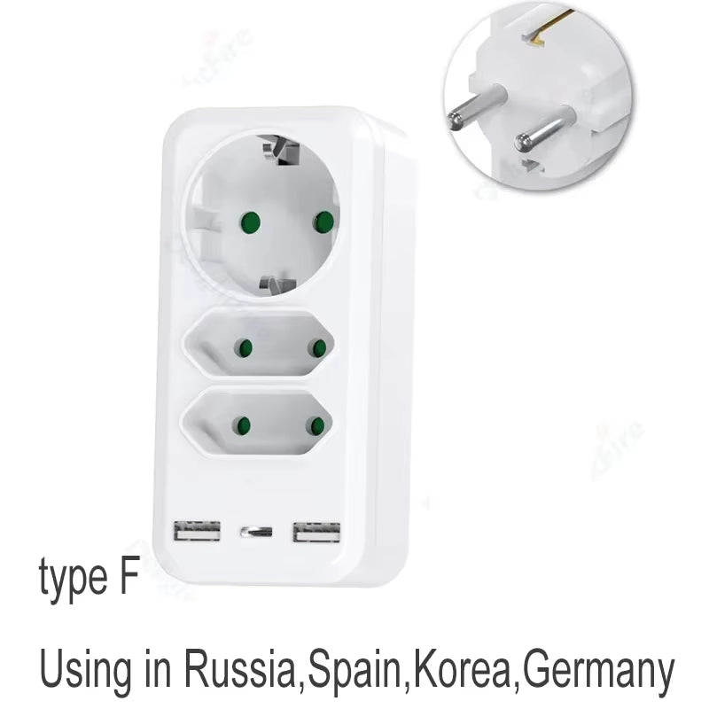 EU Plug Multiple Power Adapter Outlet European Standard 1 to 1/2/3 Way Multi-Plug Euro Converter Adaptor Electrical Sockets