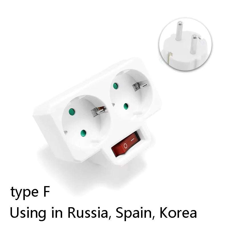 EU Plug Multiple Power Adapter Outlet European Standard 1 to 1/2/3 Way Multi-Plug Euro Converter Adaptor Electrical Sockets