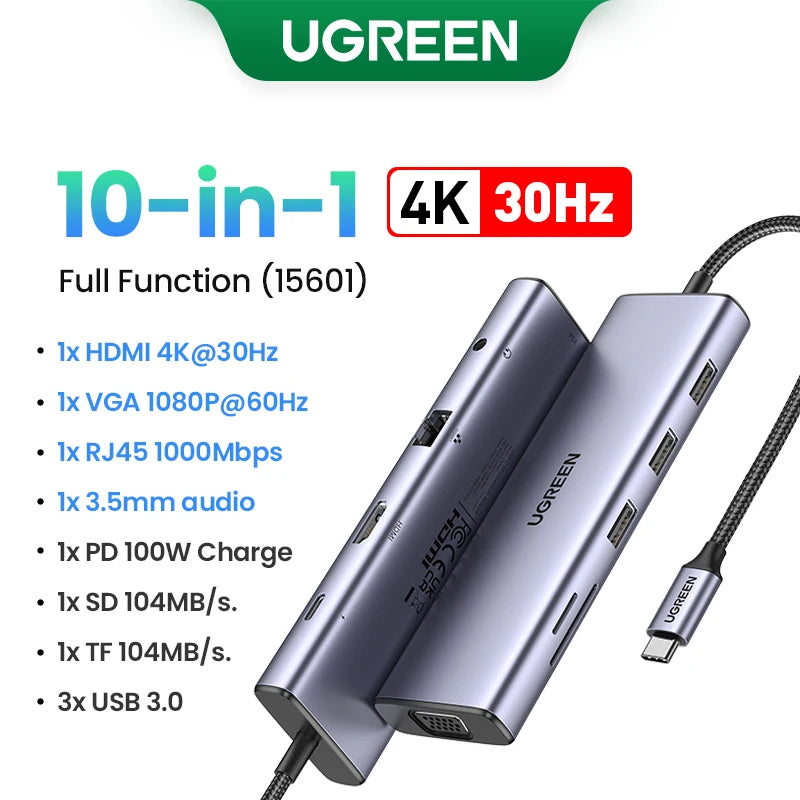 UGREEN Dual HDMI USB C HUB – 10-in-1 8K Adapter Dock with RJ45, USB 3.0, and PD 100W for MacBook Pro/Air M2/M1