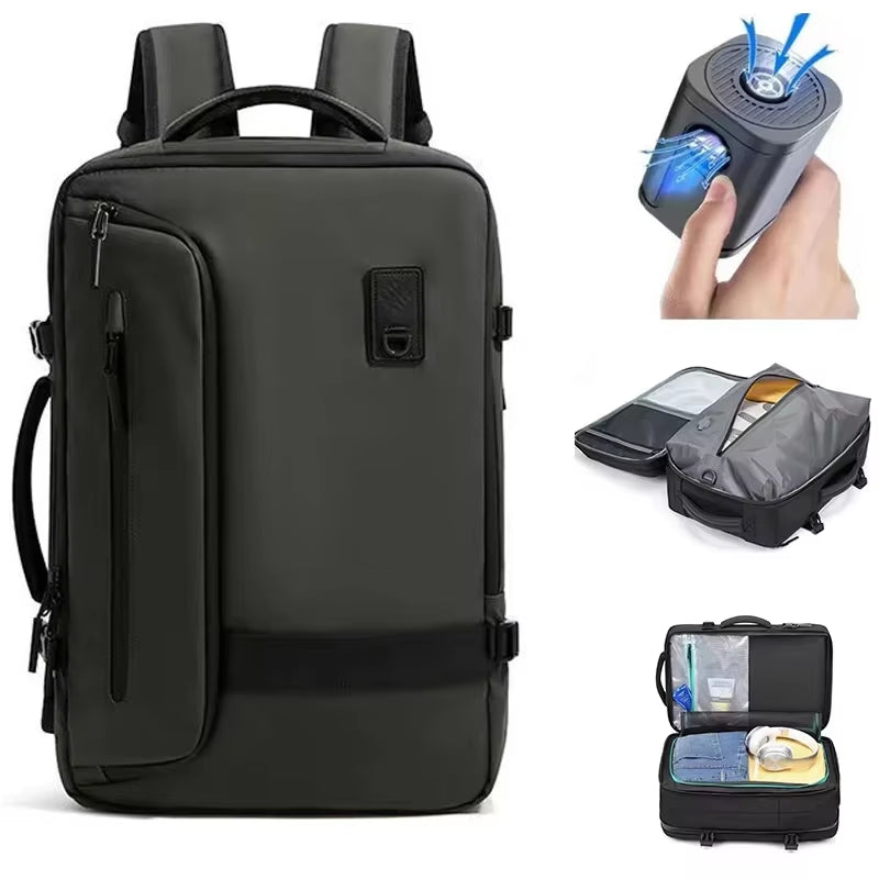 Travel Men Expanded 17.3 Inch Laptop Backpack Vacuum Compression Backpack Carry on Airback Airline Approved Luggage Storage Bag