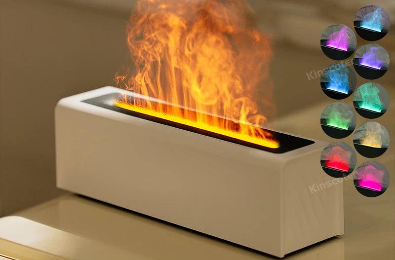Essential Oil Aroma Diffuser Flame Air Humidifier Ultrasonic Cool Mist Difusor with RGB Realistic Fire Night Light