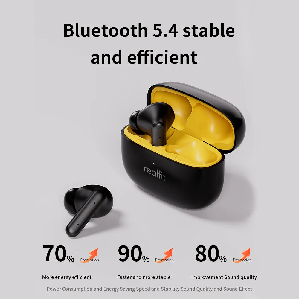 Realfit F3 ANC Bluetooth Earphones – Wireless HiFi Stereo Earbuds for Sports & Gaming