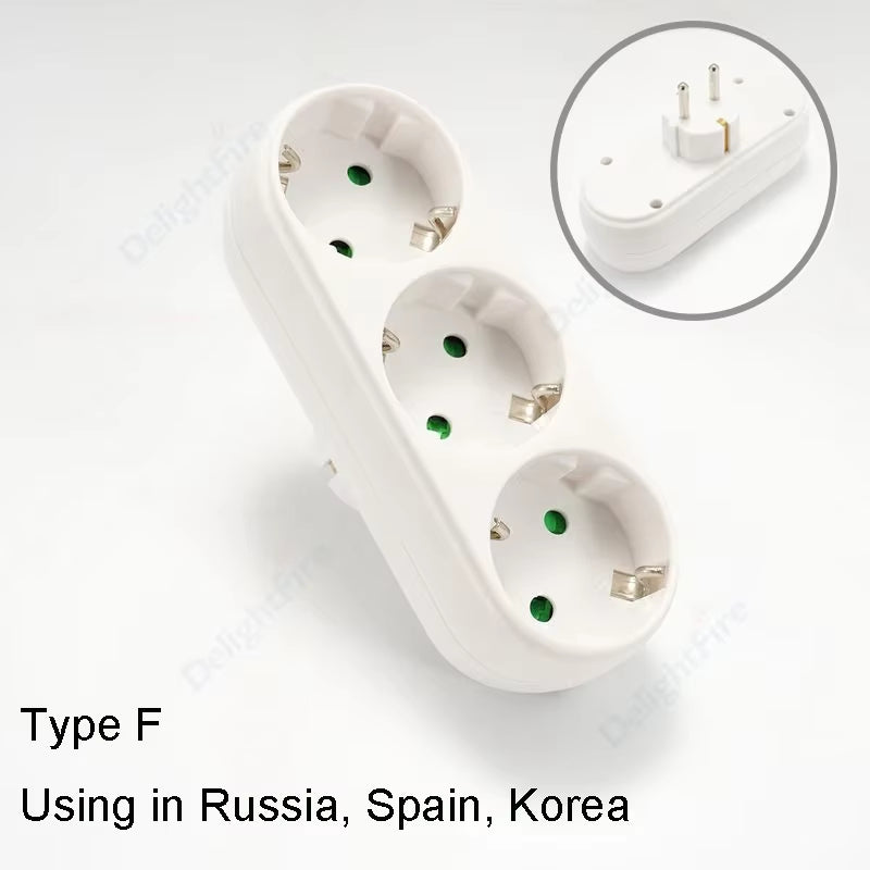 EU Plug Multiple Power Adapter Outlet European Standard 1 to 1/2/3 Way Multi-Plug Euro Converter Adaptor Electrical Sockets