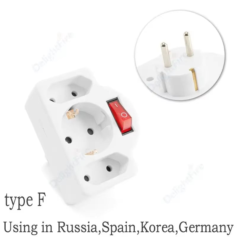 EU Plug Multiple Power Adapter Outlet European Standard 1 to 1/2/3 Way Multi-Plug Euro Converter Adaptor Electrical Sockets