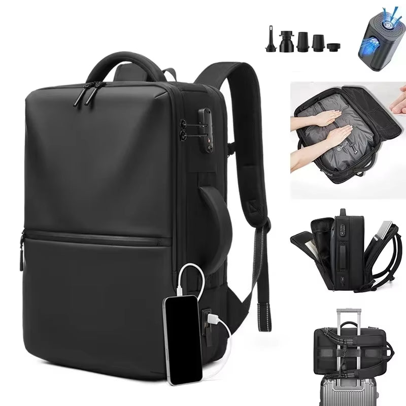Travel Men Expanded 17.3 Inch Laptop Backpack Vacuum Compression Backpack Carry on Airback Airline Approved Luggage Storage Bag