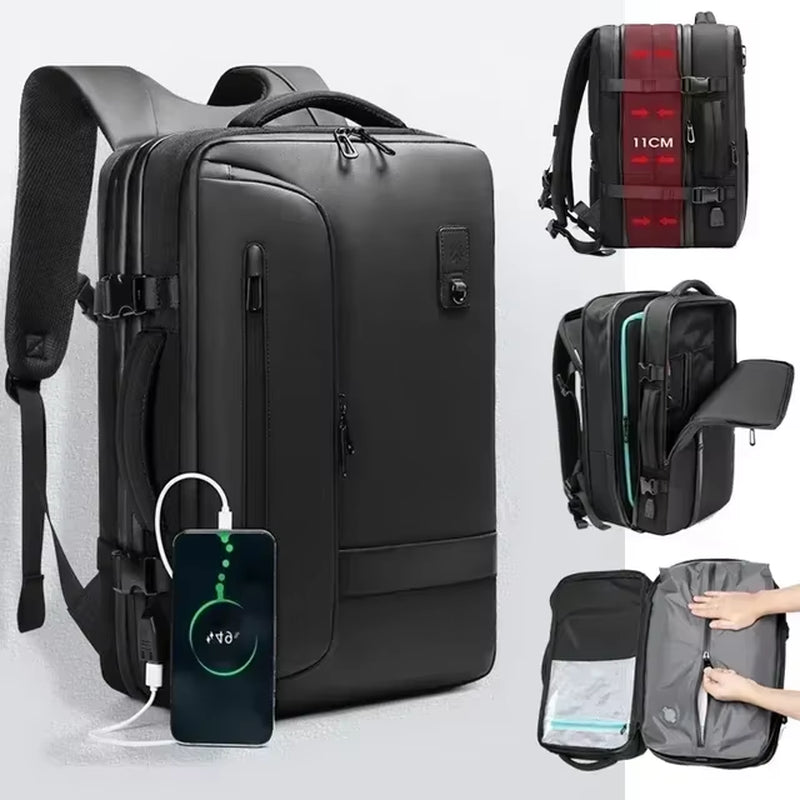 Travel Men Expanded 17.3 Inch Laptop Backpack Vacuum Compression Backpack Carry on Airback Airline Approved Luggage Storage Bag