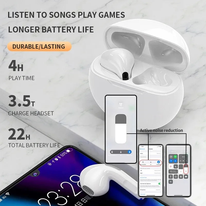 سماعات أذن Pro6 TWS SmartTouch Bluetooth - رياضية وأنيقة وقوية 