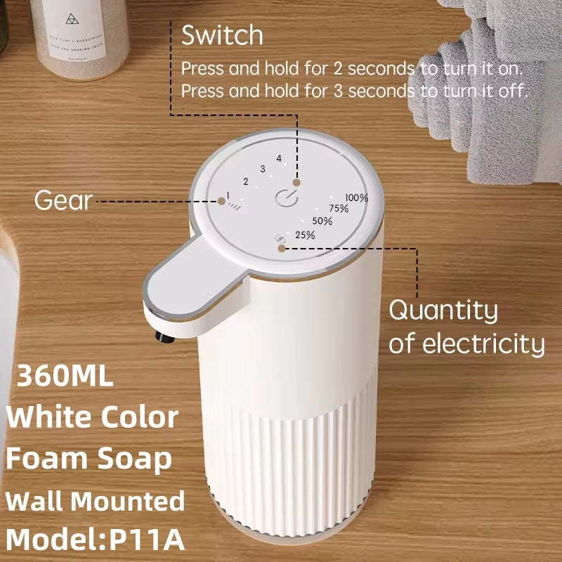 380ML Automatic Foam Soap P11 Dispenser Bathroom Smart Washing Hand Machine with USB Charging White ABS Material