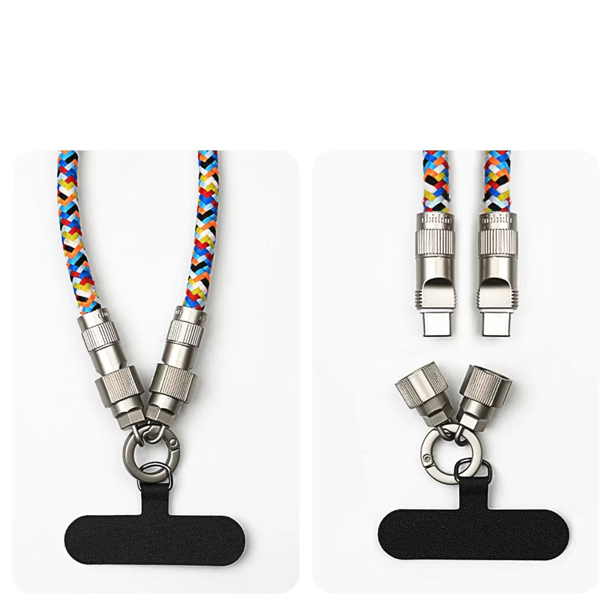 Fashion 2 in 1 Phone Lanyard Pd60W Charging Cable Tpcy-C to C Zinc Alloy Lock Halter Neck Wrist for Mobile Phone Accessories