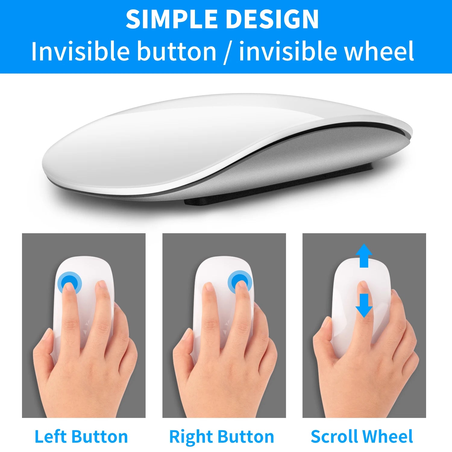 Bluetooth 4.0 Wireless Mouse Rechargeable Silent Multi Arc Touch Mice Ultra-Thin Magic Mouse for Laptop Ipad Mac PC Macbook