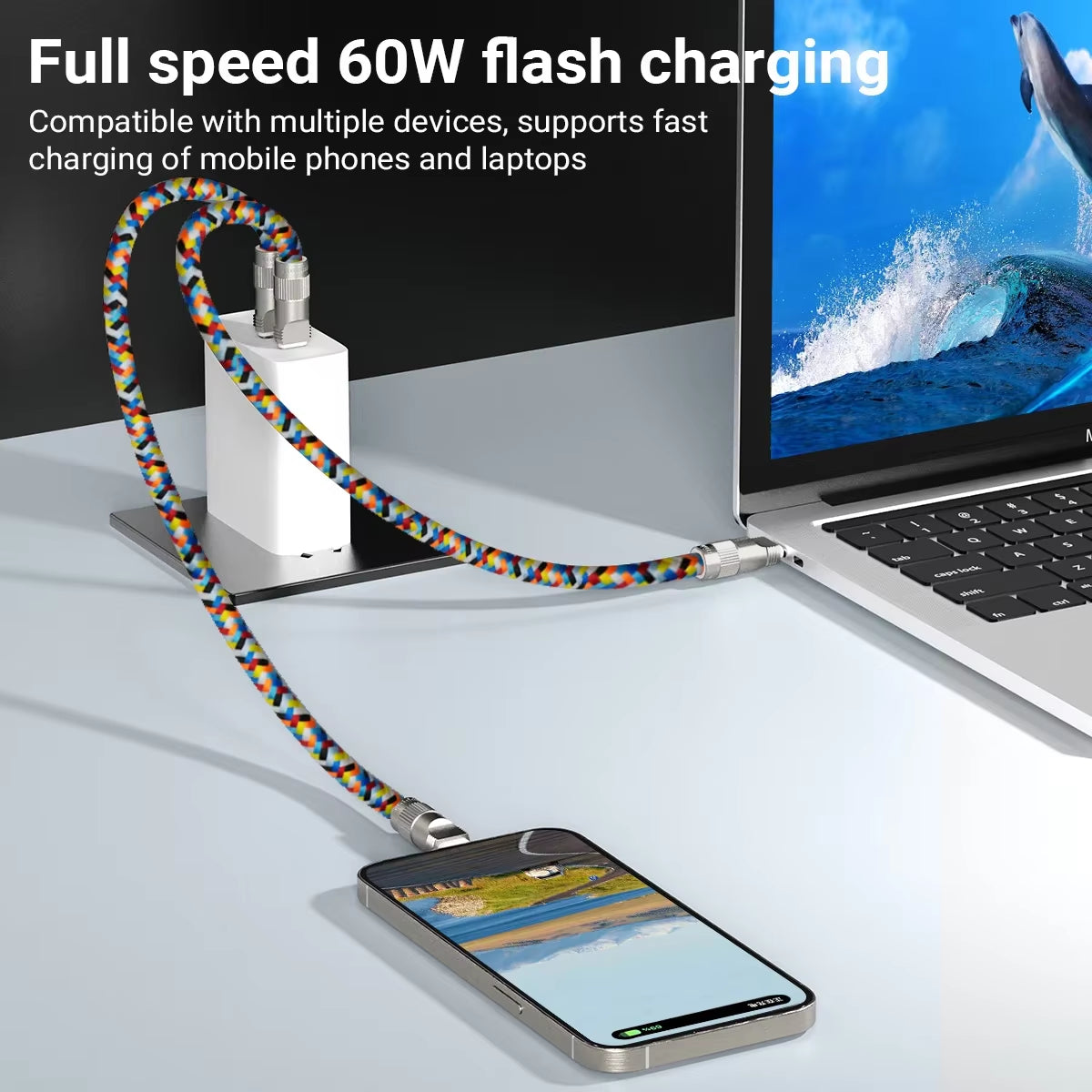 Fashion 2 in 1 Phone Lanyard Pd60W Charging Cable Tpcy-C to C Zinc Alloy Lock Halter Neck Wrist for Mobile Phone Accessories