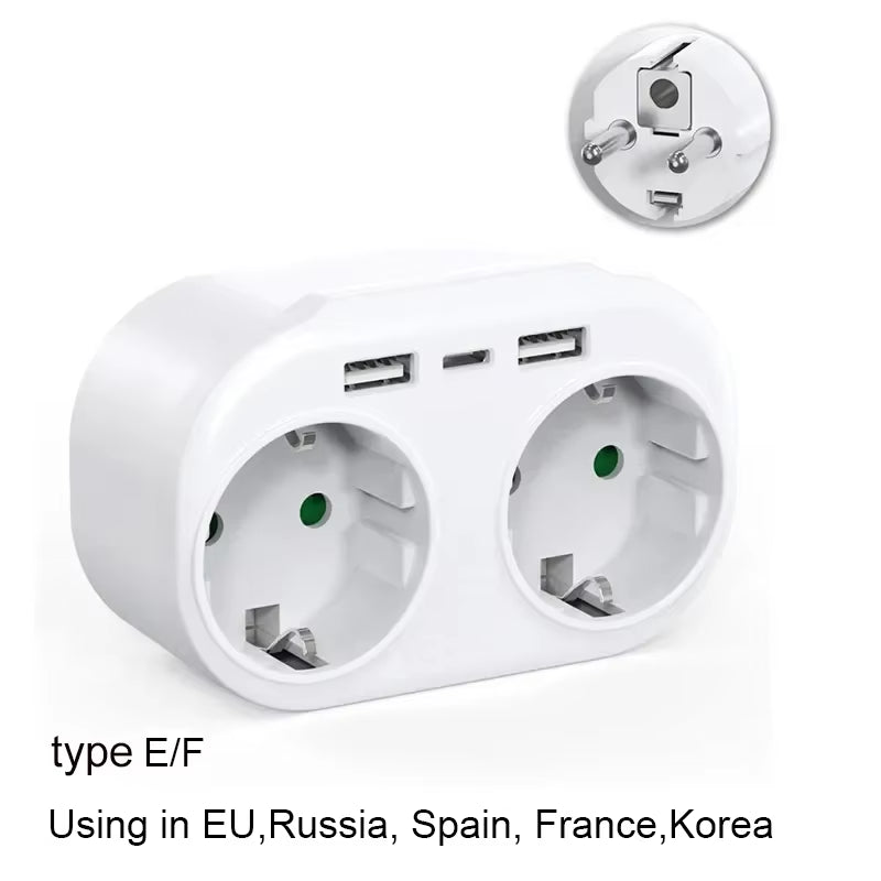 EU Plug Multiple Power Adapter Outlet European Standard 1 to 1/2/3 Way Multi-Plug Euro Converter Adaptor Electrical Sockets