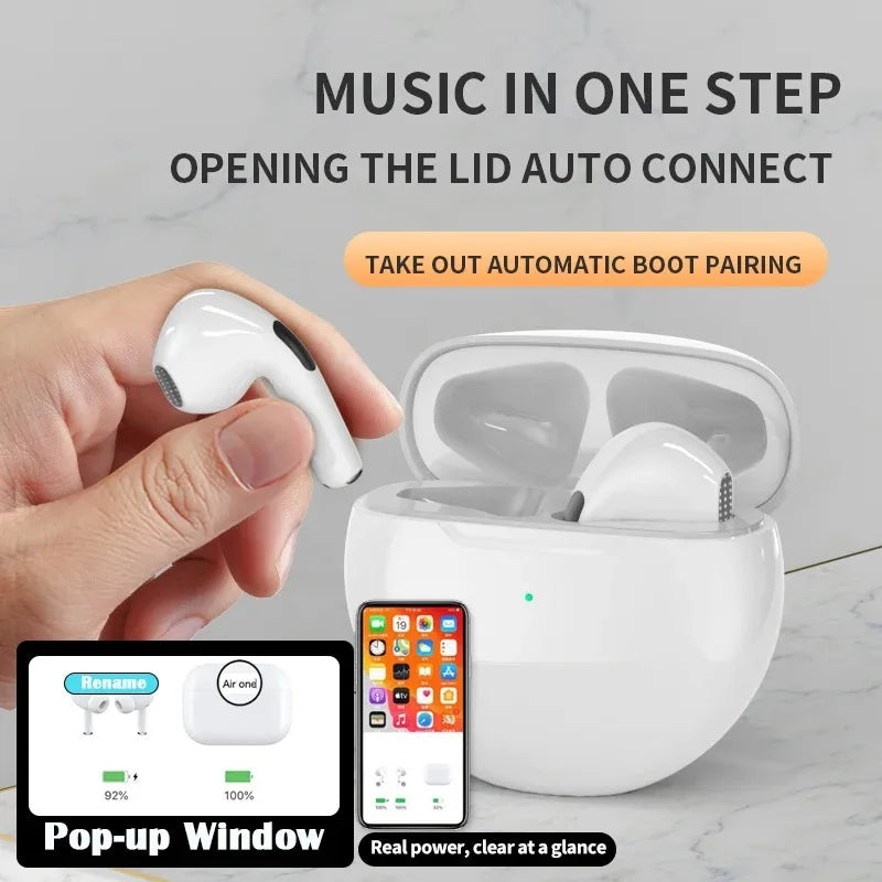 سماعات أذن Pro6 TWS SmartTouch Bluetooth - رياضية وأنيقة وقوية 