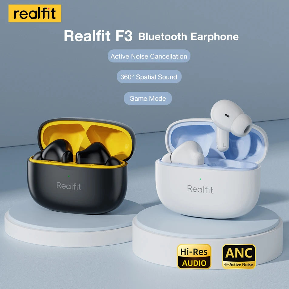 Realfit F3 ANC Bluetooth Earphones – Wireless HiFi Stereo Earbuds for Sports & Gaming