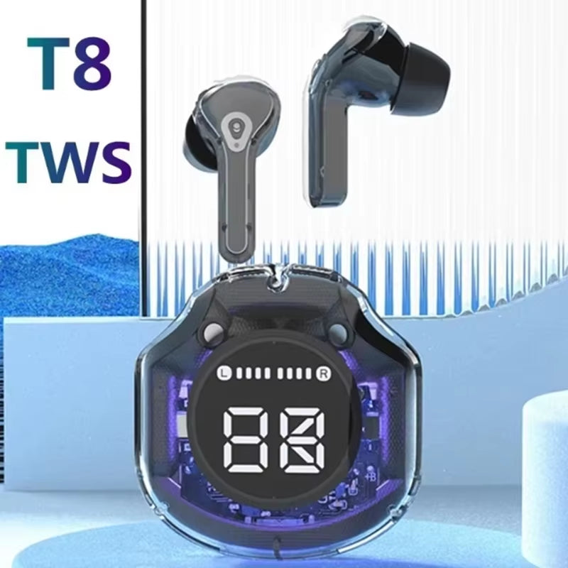T8 TWS Wireless Bluetooth Headset Wireless Headphones Sport Gaming Headset Noise Reduction Earbuds Bass Touch Control for Phones