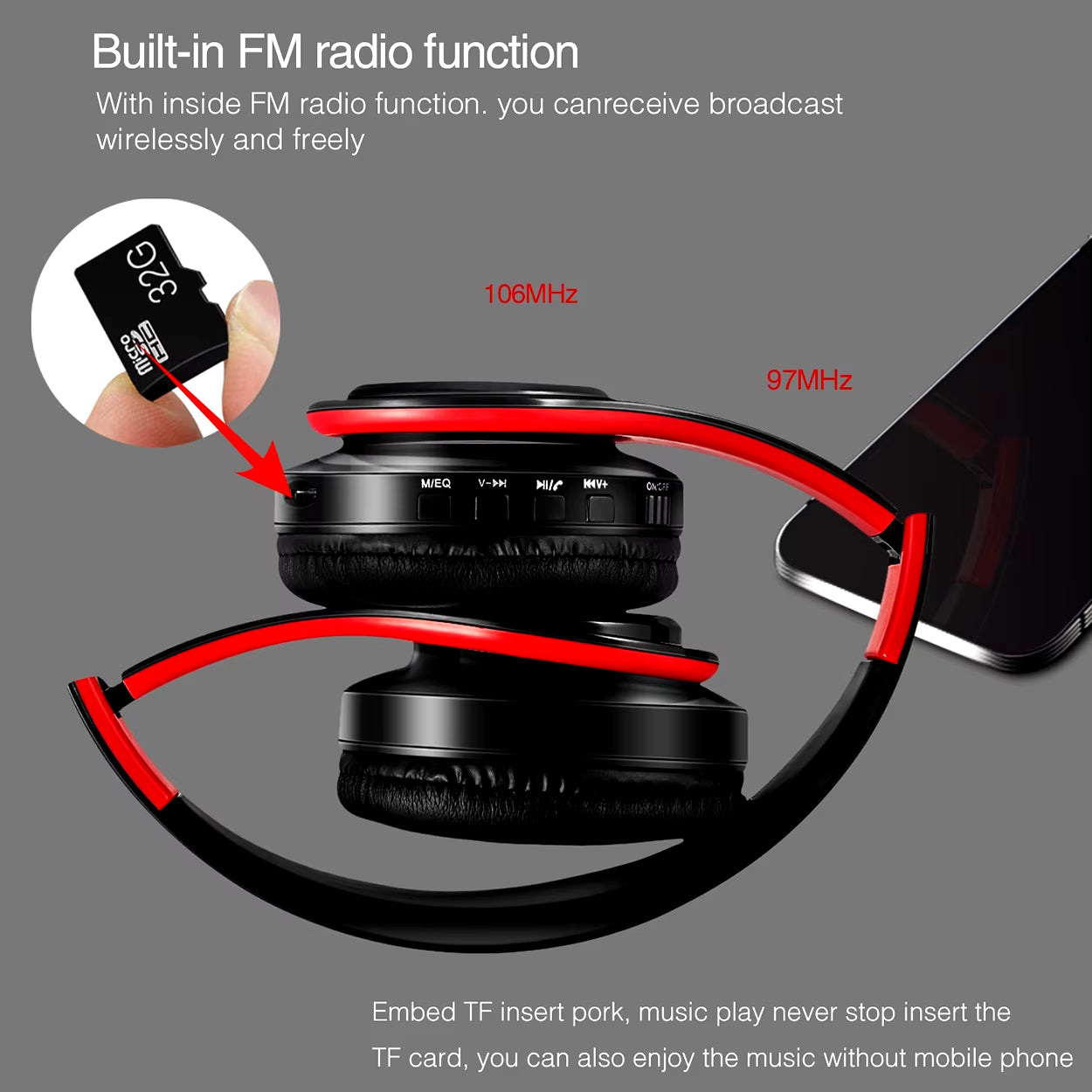 2025 Upgrading Wireless Bluetooth Headphones Stereo Headset Music Sports Overhead Earphone with Mic for Smart Phone TV PC Tablet