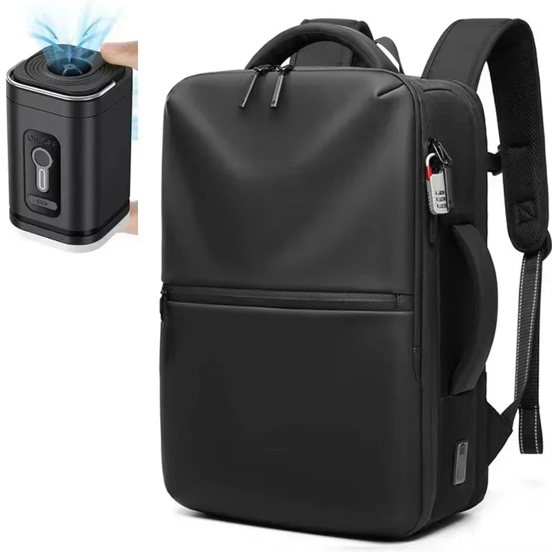 Travel Men Expanded 17.3 Inch Laptop Backpack Vacuum Compression Backpack Carry on Airback Airline Approved Luggage Storage Bag