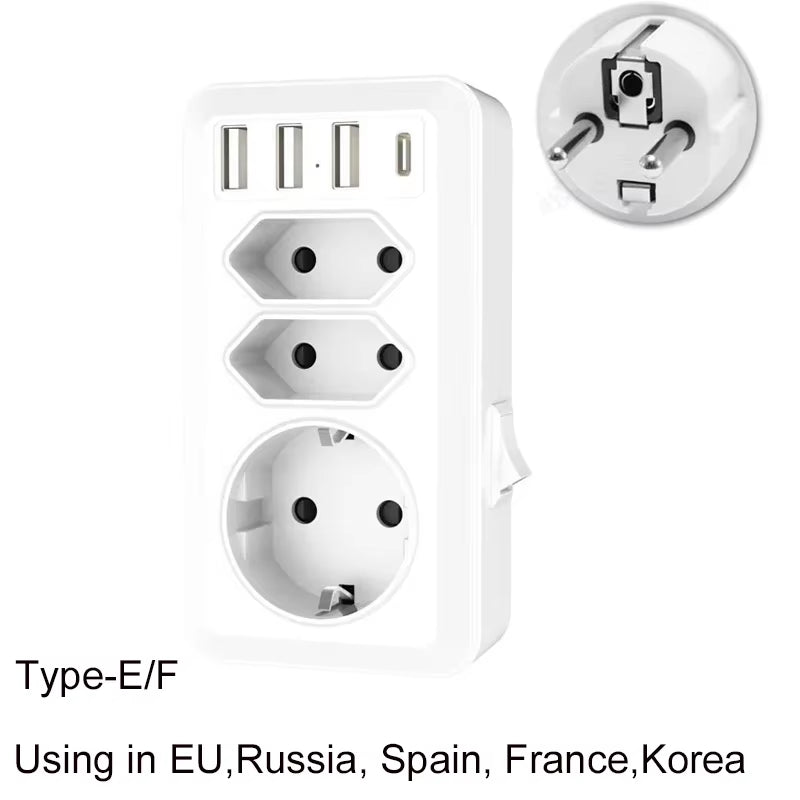 EU Plug Multiple Power Adapter Outlet European Standard 1 to 1/2/3 Way Multi-Plug Euro Converter Adaptor Electrical Sockets