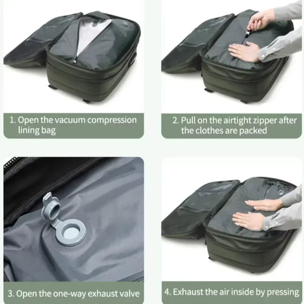 Travel Men Expanded 17.3 Inch Laptop Backpack Vacuum Compression Backpack Carry on Airback Airline Approved Luggage Storage Bag