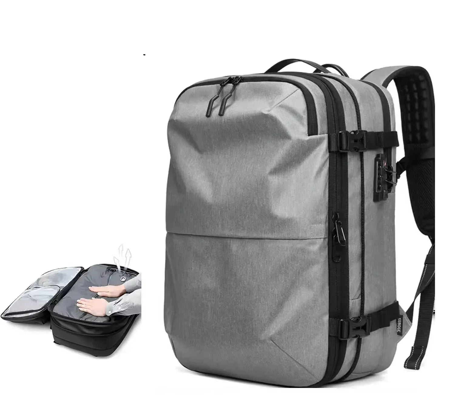 Travel Men Expanded 17.3 Inch Laptop Backpack Vacuum Compression Backpack Carry on Airback Airline Approved Luggage Storage Bag